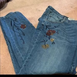 Embroidered straight legged jeans.